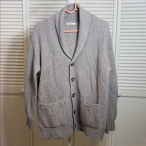 WoolOvers Men's 100% Wool Shawl Collar Knit Cardigan Sweater Large
